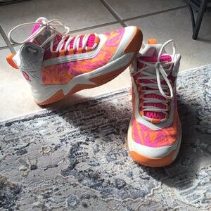 Vibrant Pink and Orange High-Top Sneakers